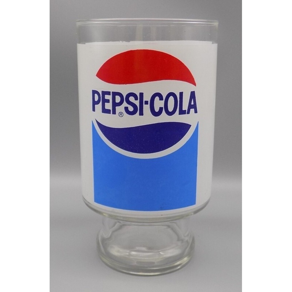 Jumbo Pepsi Footed Glass 32 Oz Dual Logo Cola Vintage Drinking Cup